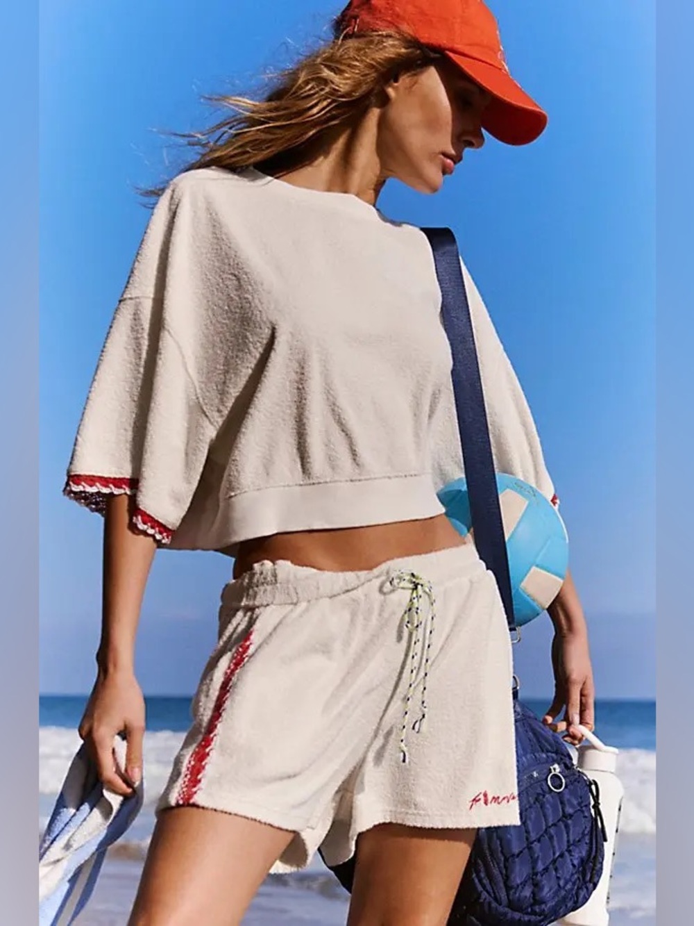 Free People Bodhi Terry Cloth Set FP Movement Crop Top Shorts White XS NEW NWT